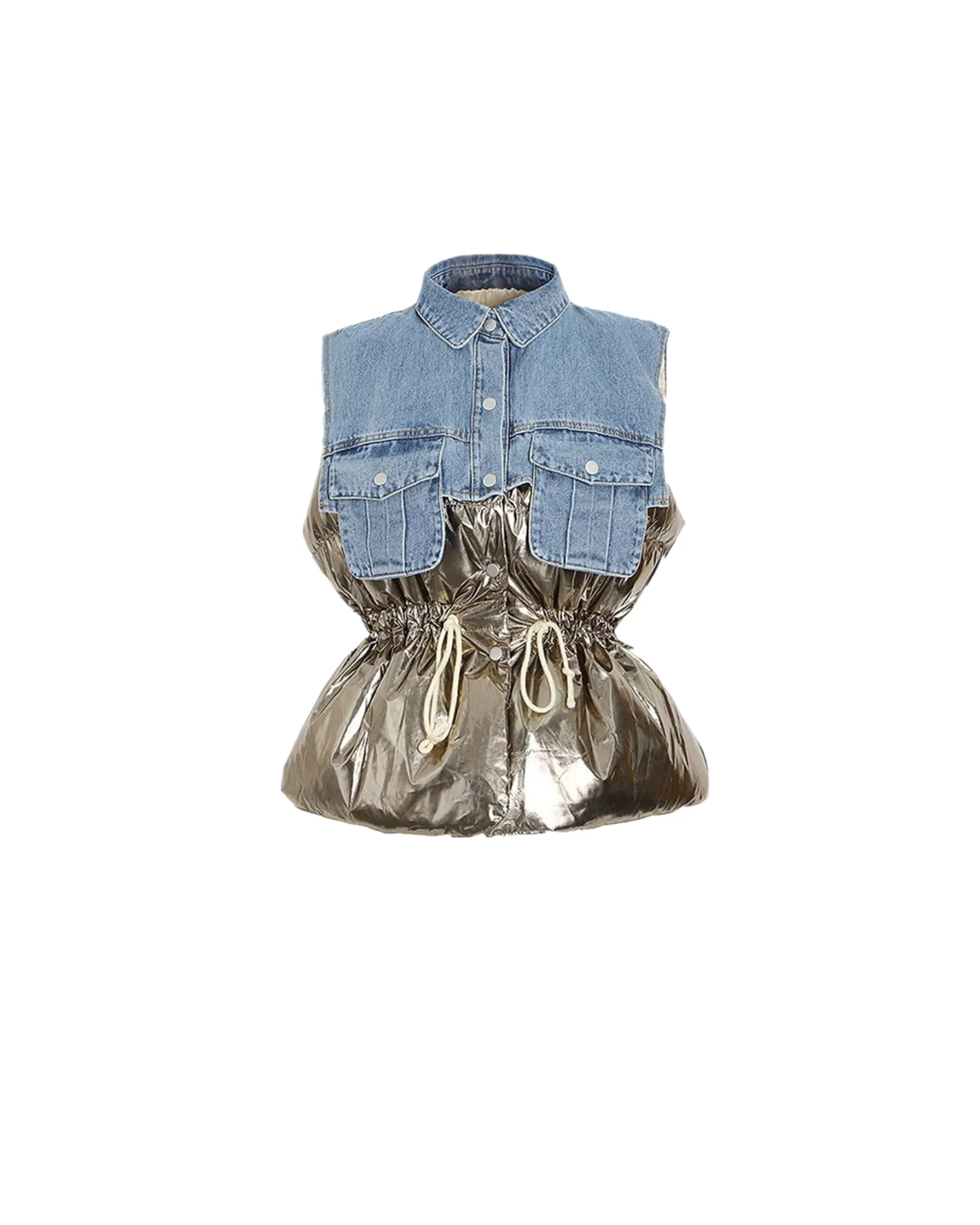 Metallic Drawstring Denim Vest