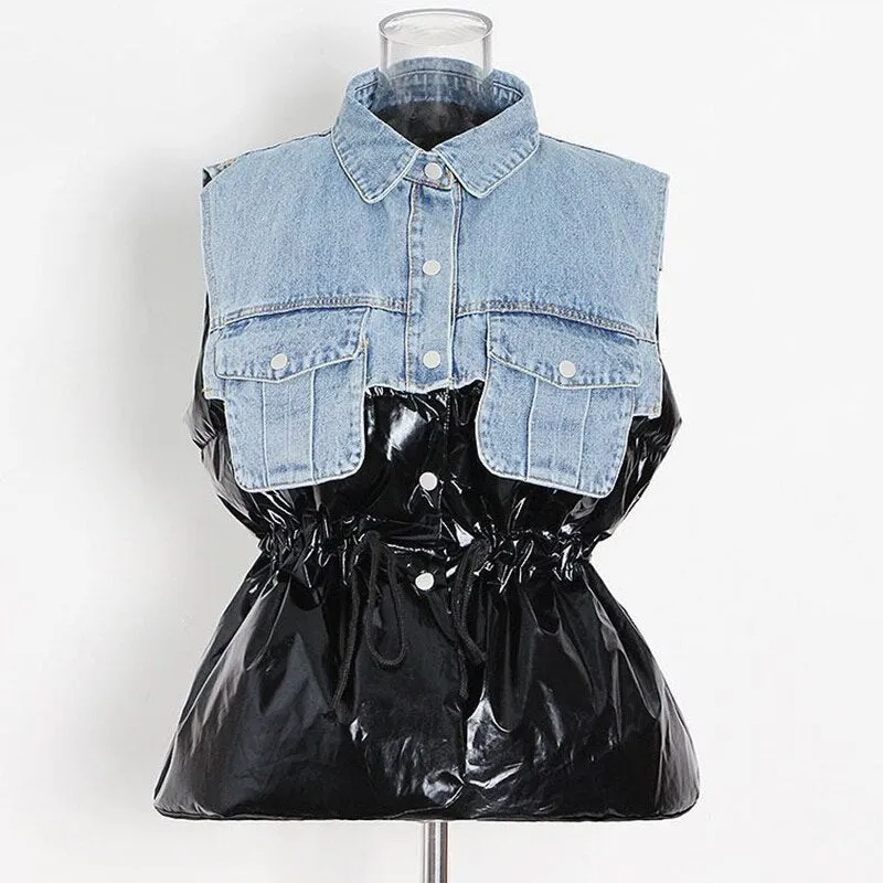 Metallic Drawstring Denim Vest