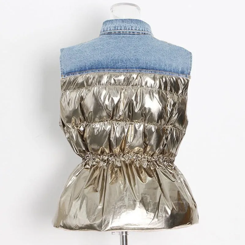 Metallic Drawstring Denim Vest