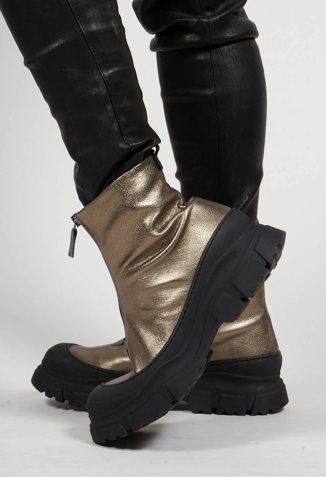 Metallic Gold Zip Front Ankle Boots - Omega 21 Gold