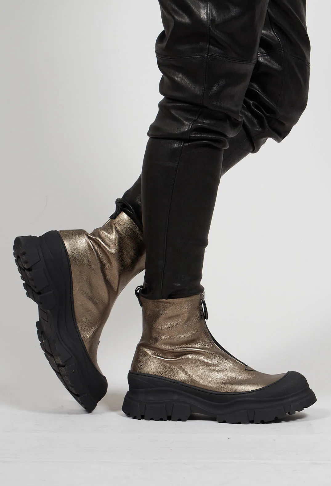 Metallic Gold Zip Front Ankle Boots - Omega 21 Gold