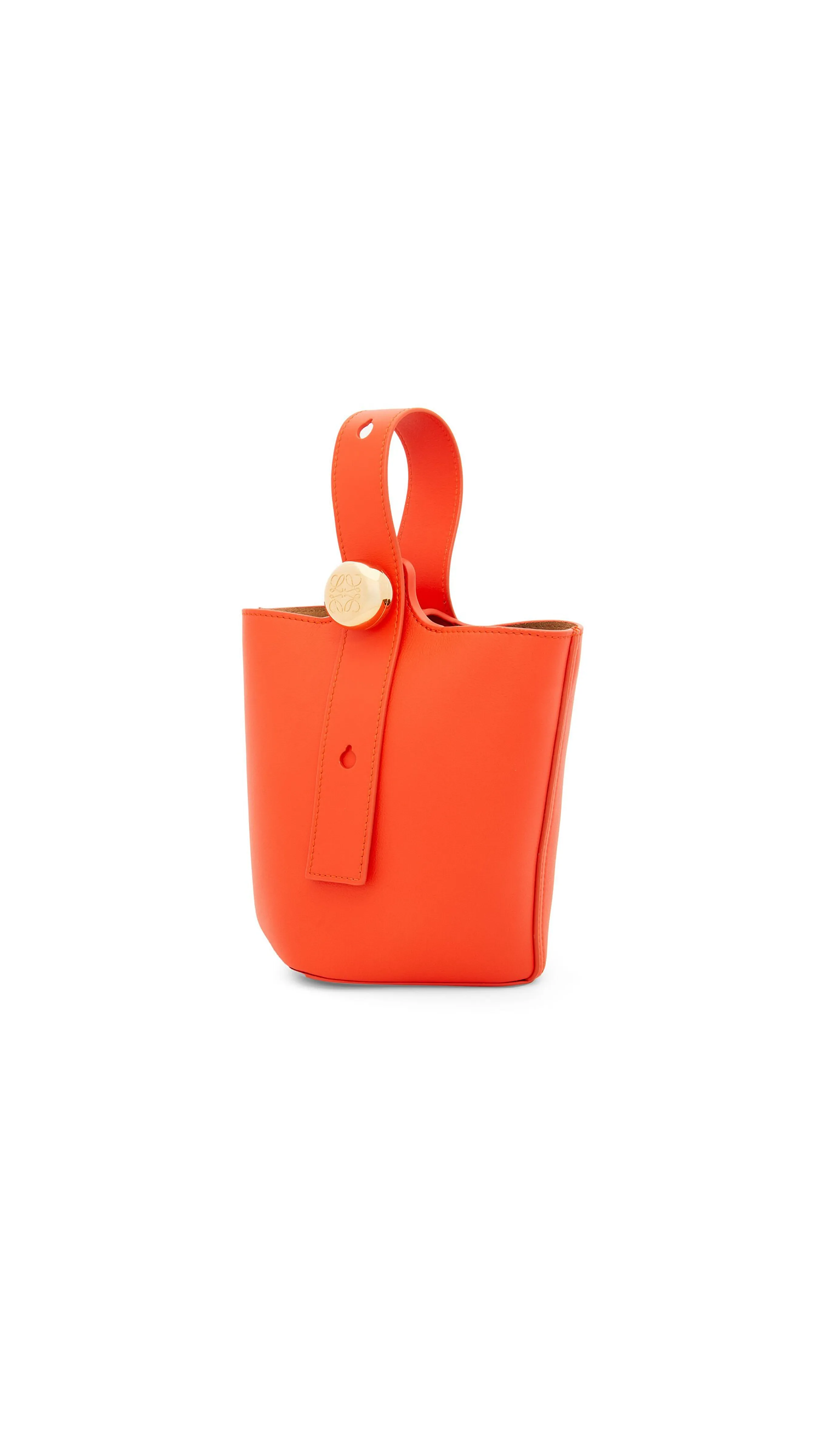 Mini Pebble Bucket Bag In Mellow Calfskin - Vivid Orange