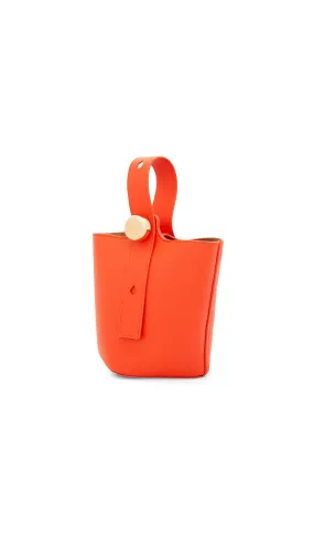 Mini Pebble Bucket Bag In Mellow Calfskin - Vivid Orange