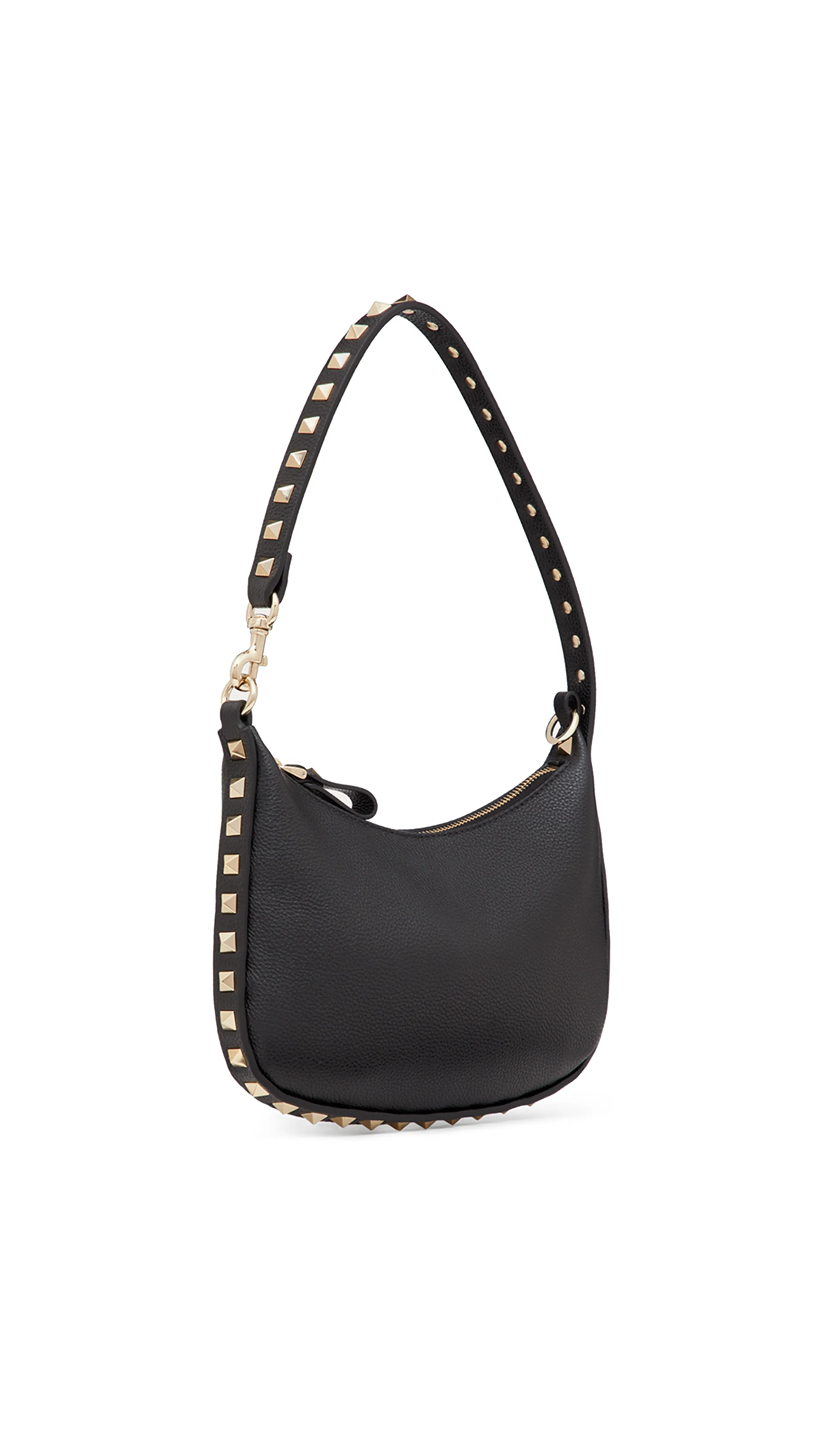 Mini Rockstud Hobo Bag in Grainy Calfskin - Black