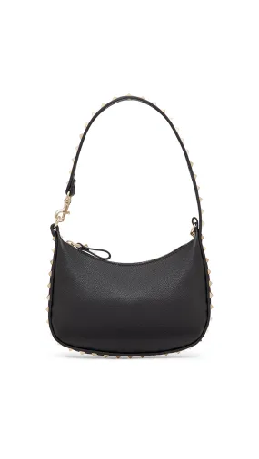 Mini Rockstud Hobo Bag in Grainy Calfskin - Black