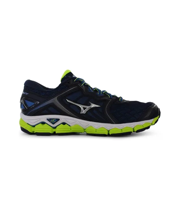 mizuno wave sky men's running shoes navy yellow