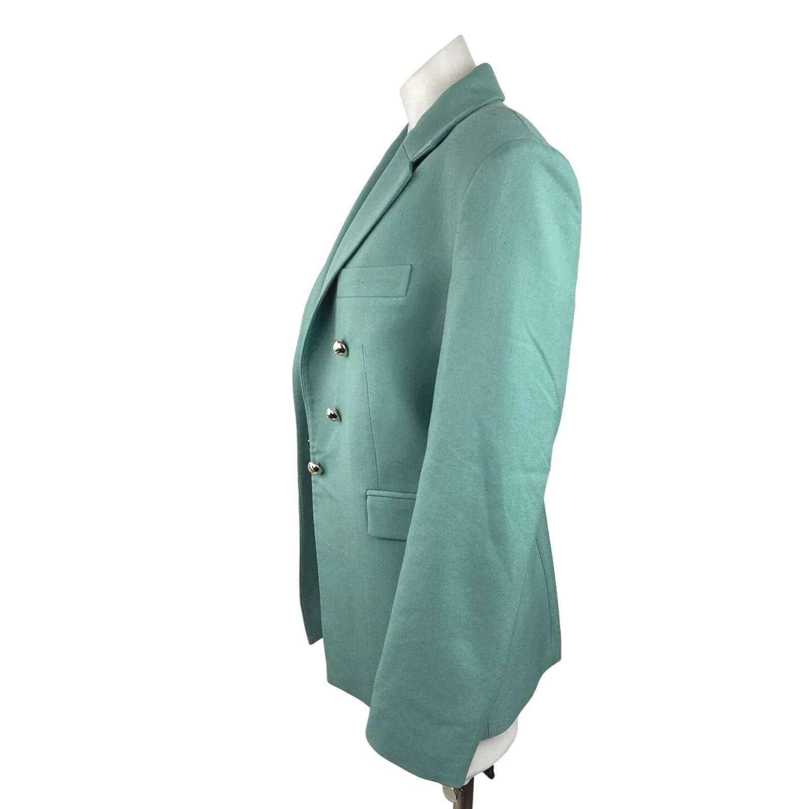 MNG Mango Teal Blue Double Breasted Long Sleeve Pockets Collar Blazer Jacket L