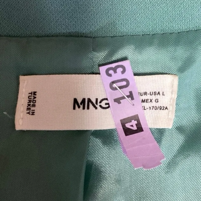 MNG Mango Teal Blue Double Breasted Long Sleeve Pockets Collar Blazer Jacket L