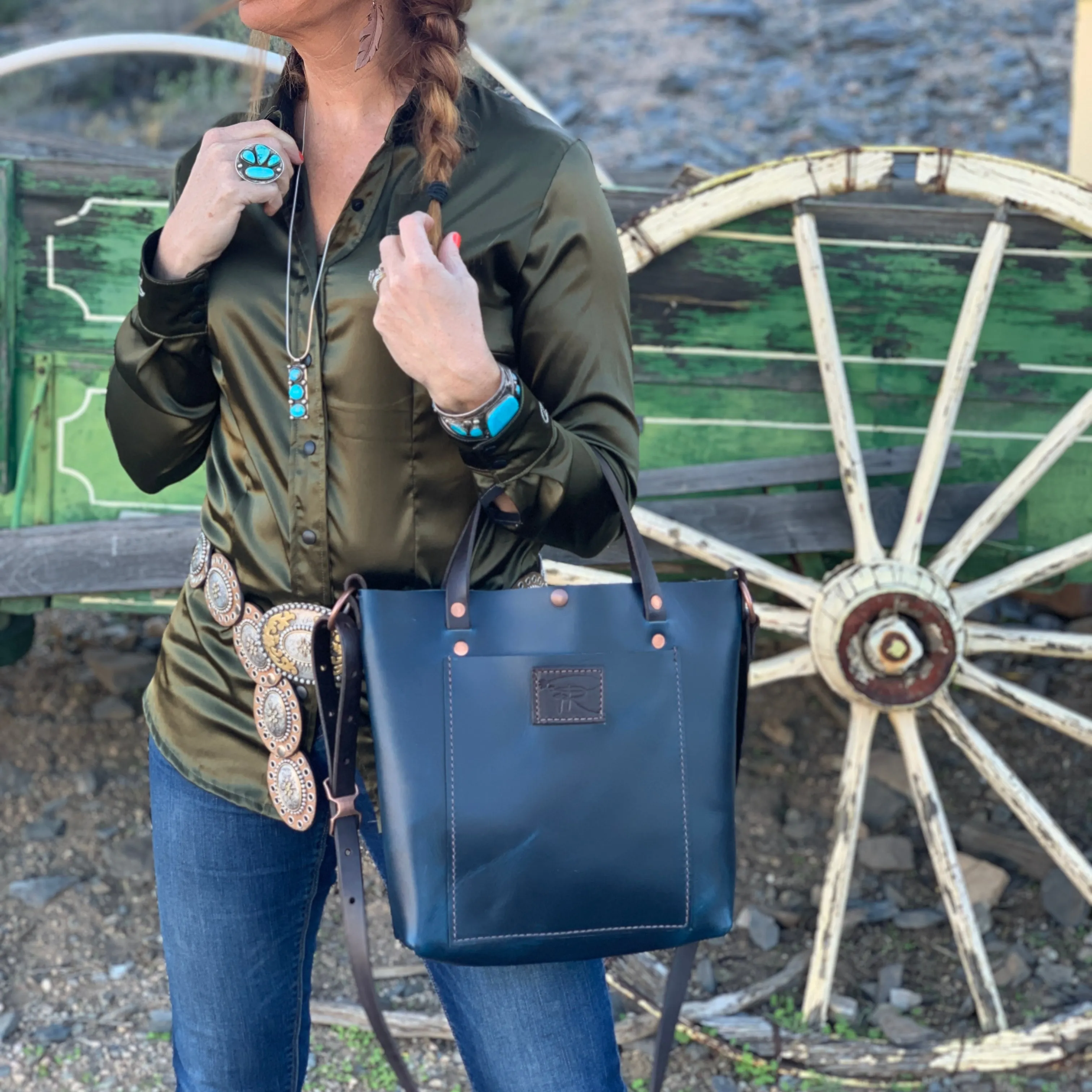 Modern Blue Crossbody Leather Purse Tote Bag