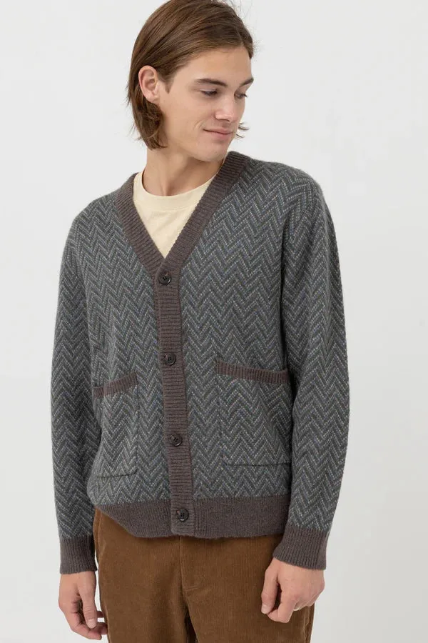 Mohair Herringbone Cardigan with Rhythm Design