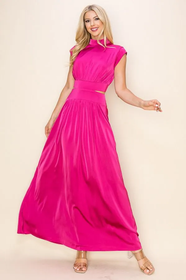 Mud neck Berry long dress