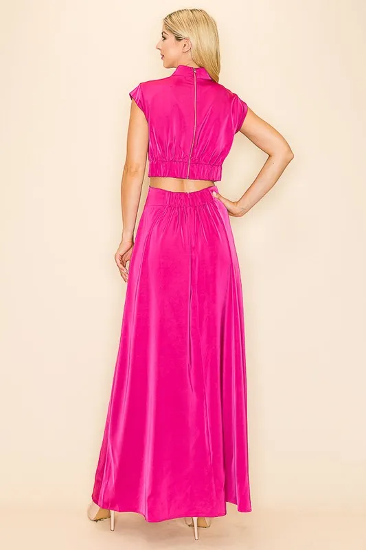 Mud neck Berry long dress