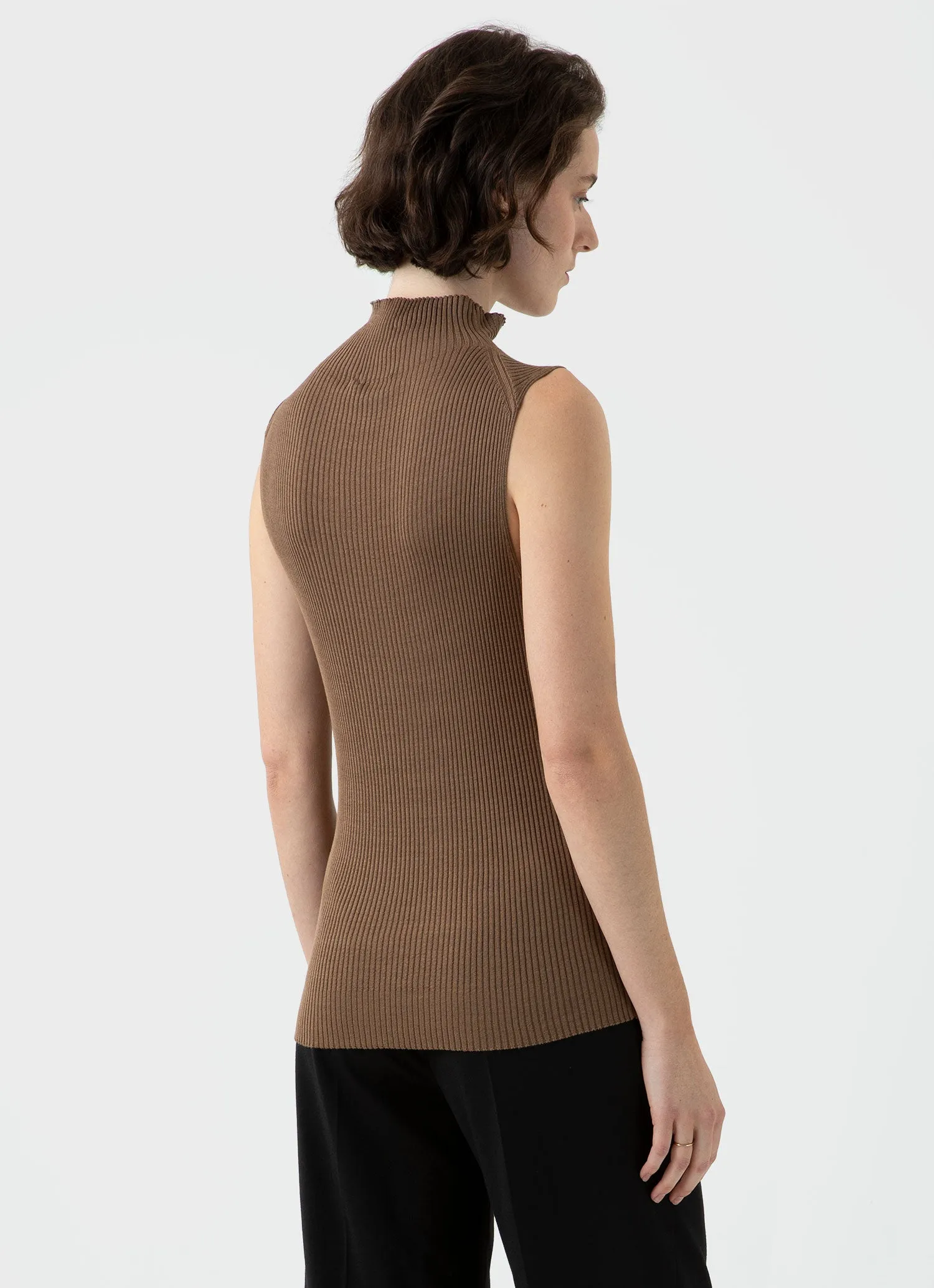 Mulberry Silk Rib Vest Jumper for Women in Dark Sand