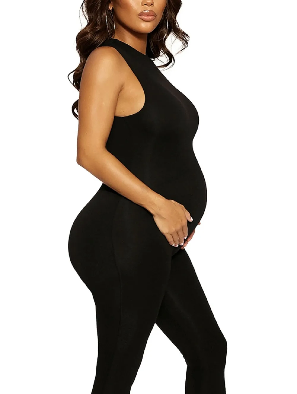 Naked Wardrobe Sleeveless Maternity Jumpsuit Black Medium Size Baby Mama