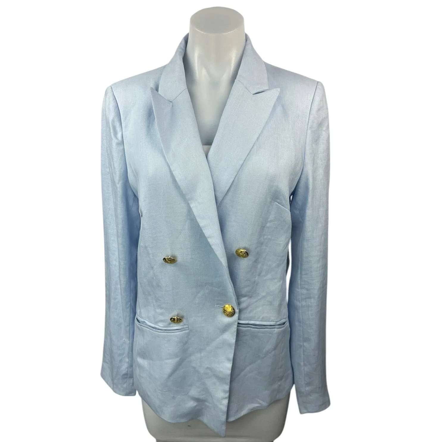 NEW Central Park West Blue Frankie Linen Double Breasted Blazer Coat Jacket Sz M