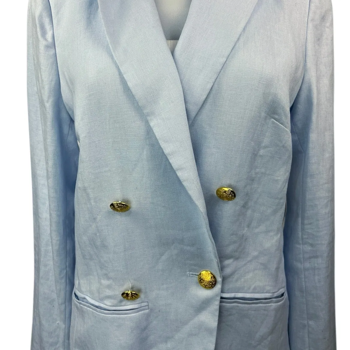 NEW Central Park West Blue Frankie Linen Double Breasted Blazer Coat Jacket Sz M