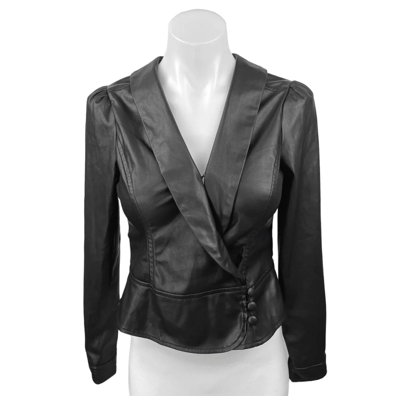 NEW Heartloom Palma Black Faux Vegan Leather Blazer Coat Moto Jacket Top Size XS