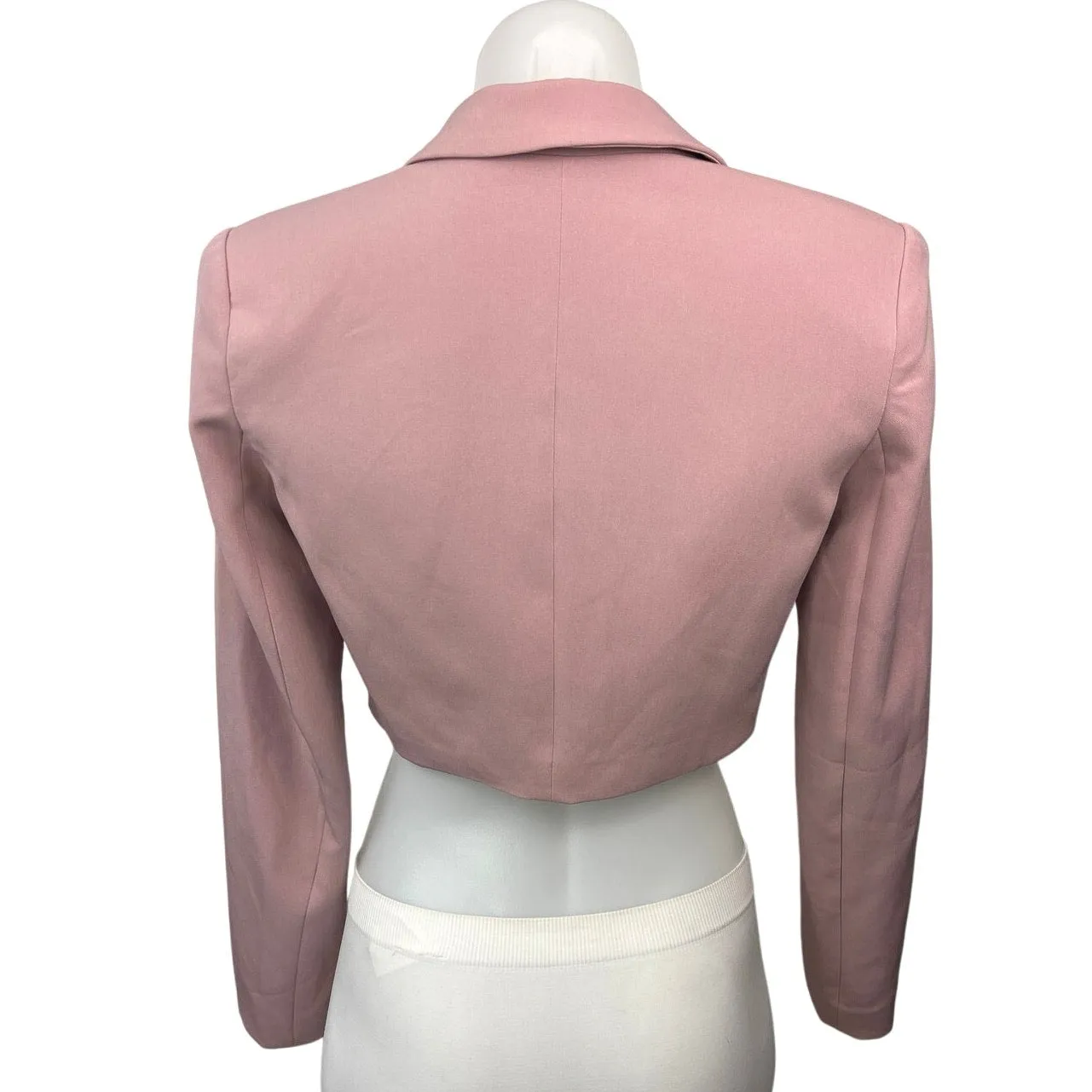 Oh Polly Pink Notch Lapel Long Sleeve Button Up Crop Blazer Coat Jacket Size 2