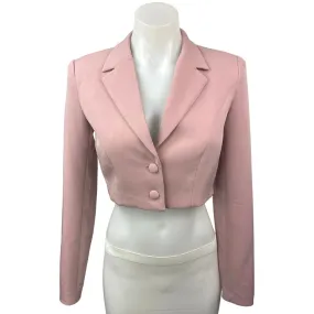 Oh Polly Pink Notch Lapel Long Sleeve Button Up Crop Blazer Coat Jacket Size 2