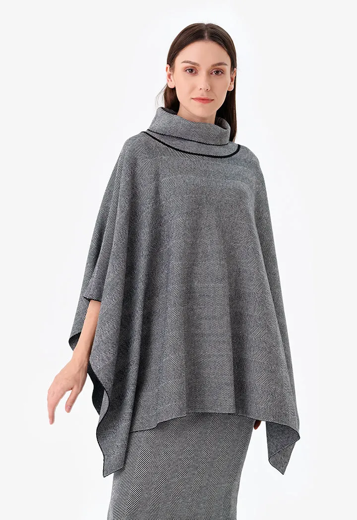 Oversize Herringbone Knitted Poncho