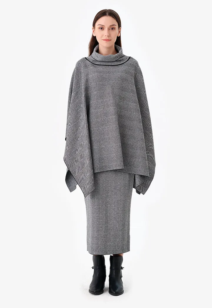 Oversize Herringbone Knitted Poncho