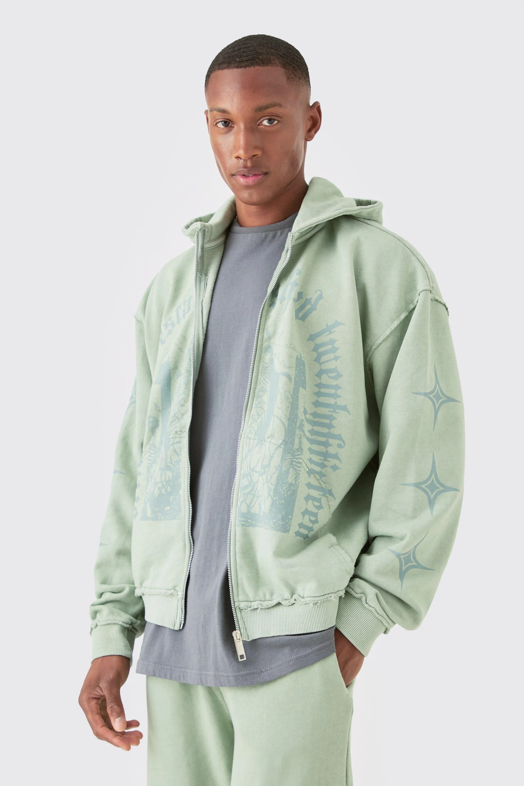 Oversized Boxy Raw Seam Washed Hoodie