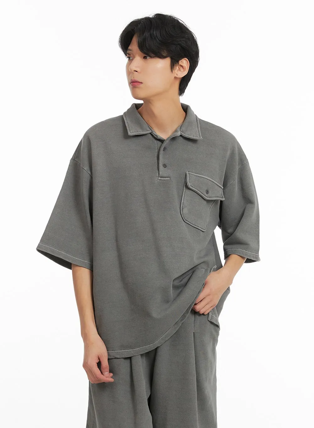 Oversized Cotton Collar T-Shirt for Men - IA401