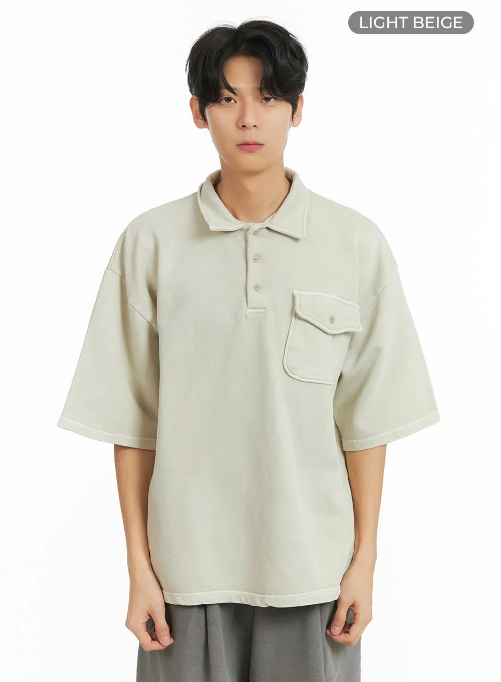 Oversized Cotton Collar T-Shirt for Men - IA401