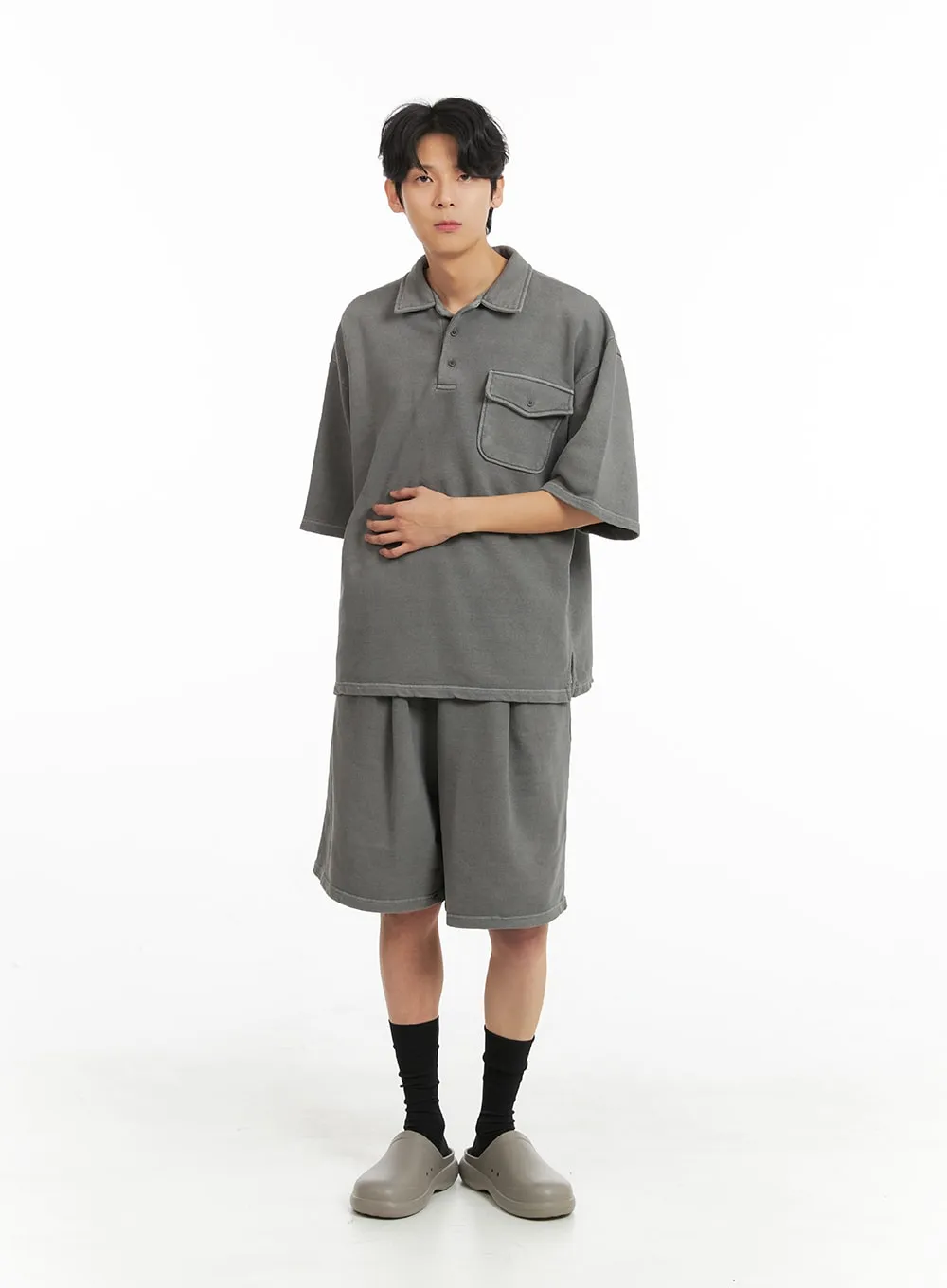 Oversized Cotton Collar T-Shirt for Men - IA401