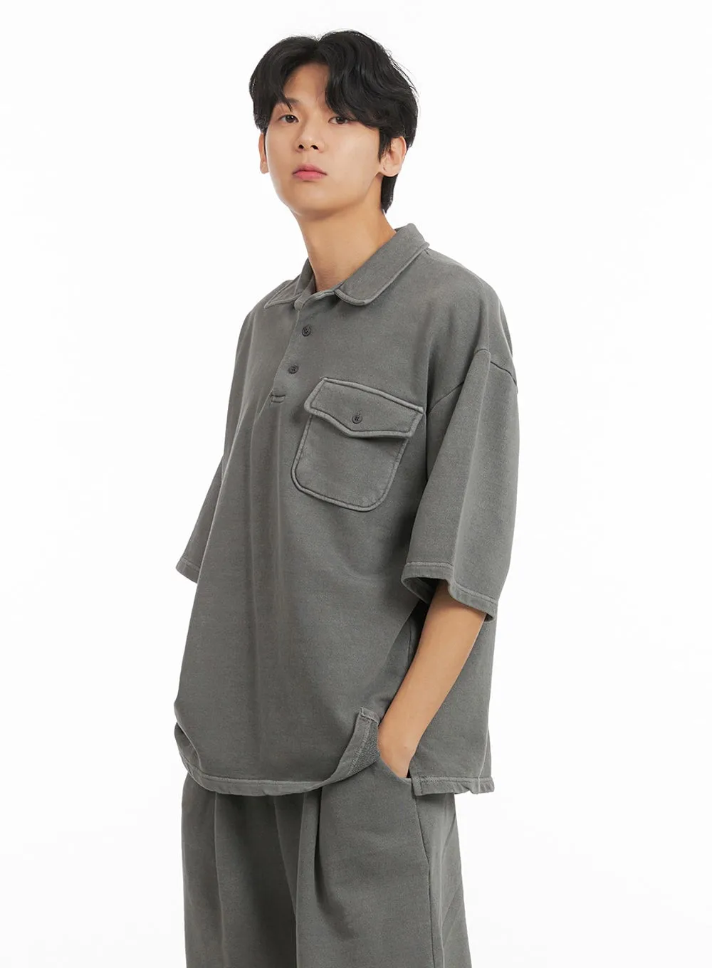 Oversized Cotton Collar T-Shirt for Men - IA401