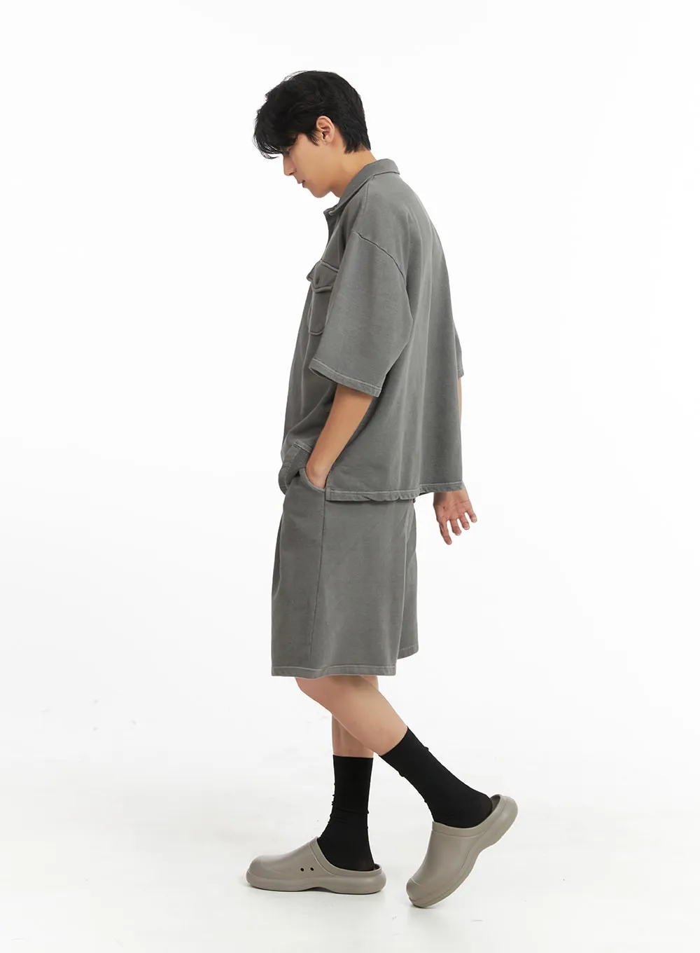 Oversized Cotton Collar T-Shirt for Men - IA401