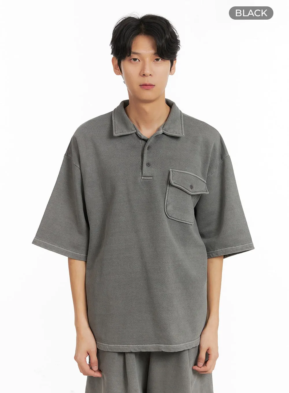 Oversized Cotton Collar T-Shirt for Men - IA401