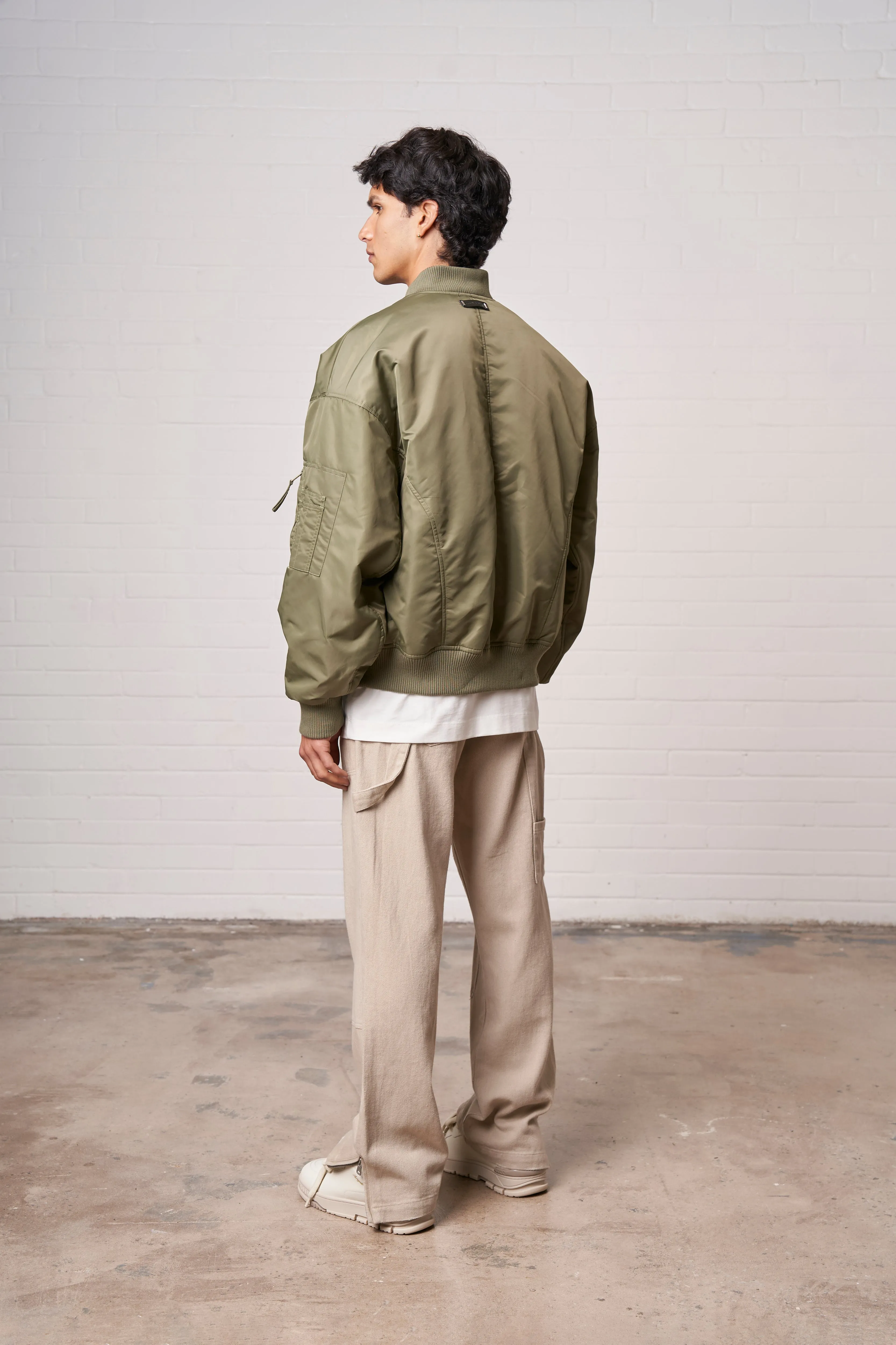 OVERSIZED EMBLEM BOMBER JACKET - KHAKI