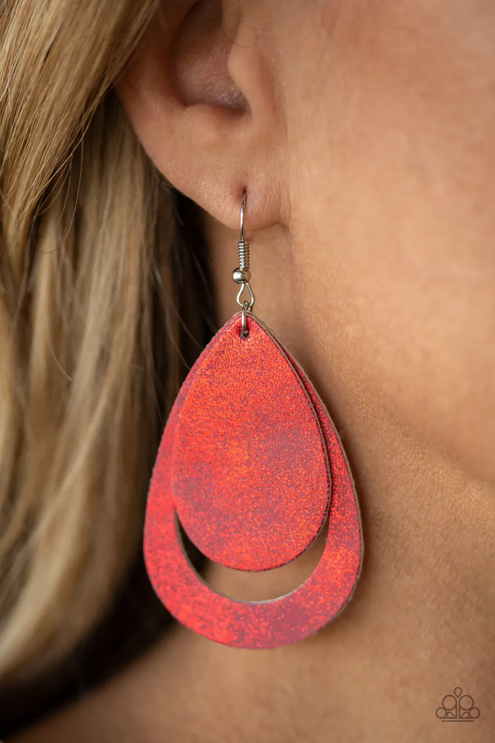 Paparazzi Red Leather Earrings - Fiery Firework