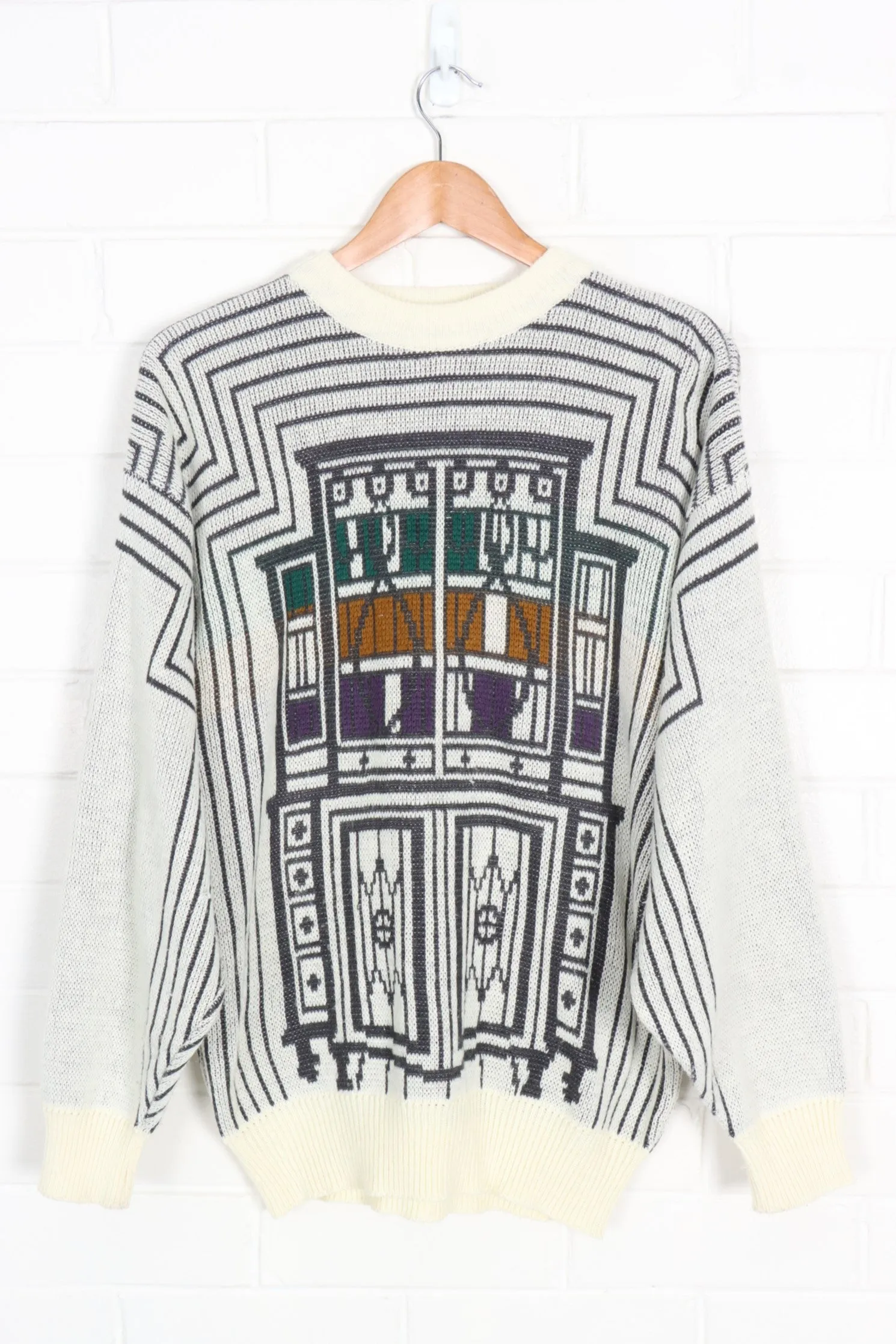 Patterned Cream & Grey Knit, Korean Made, Size M-L