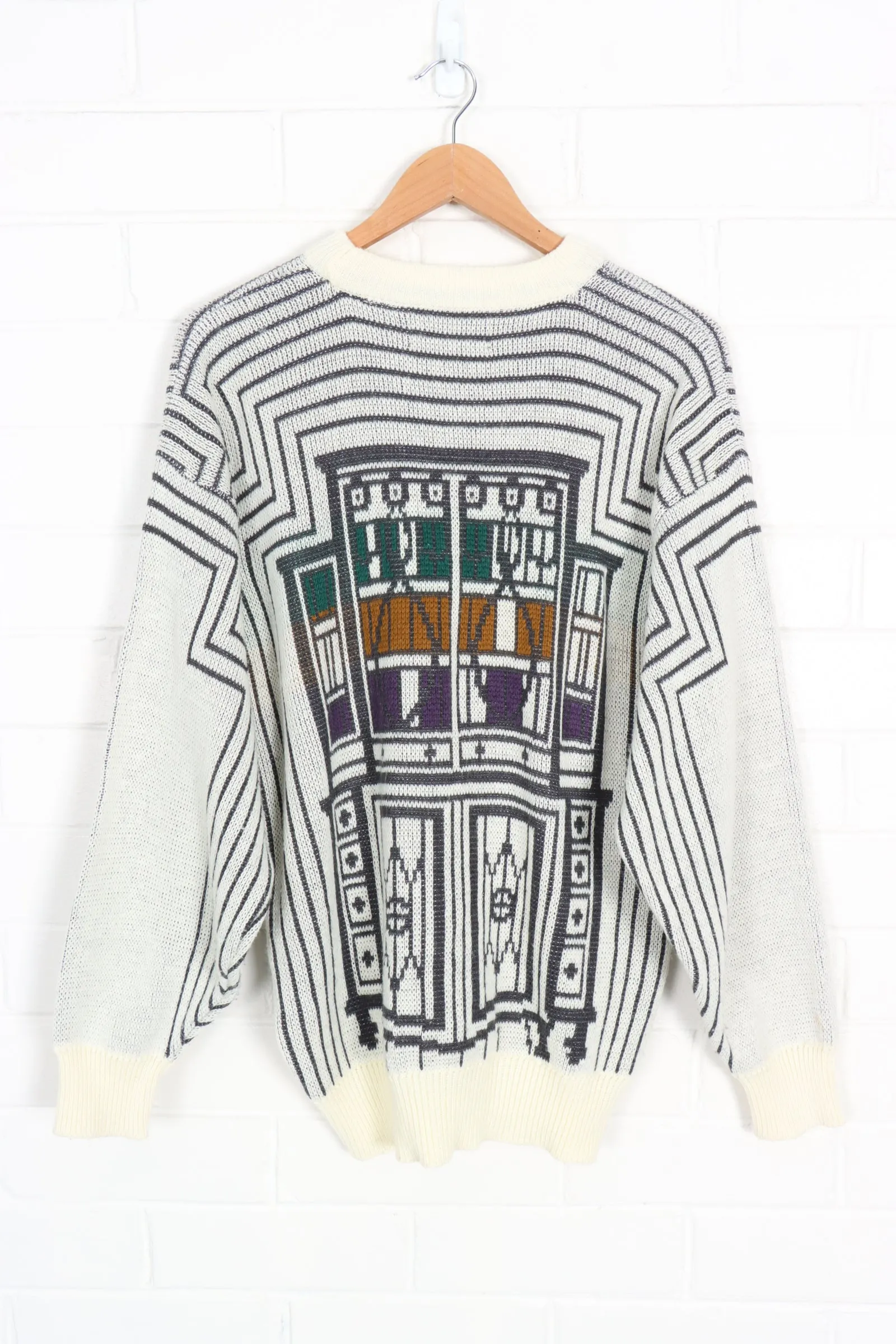 Patterned Cream & Grey Knit, Korean Made, Size M-L