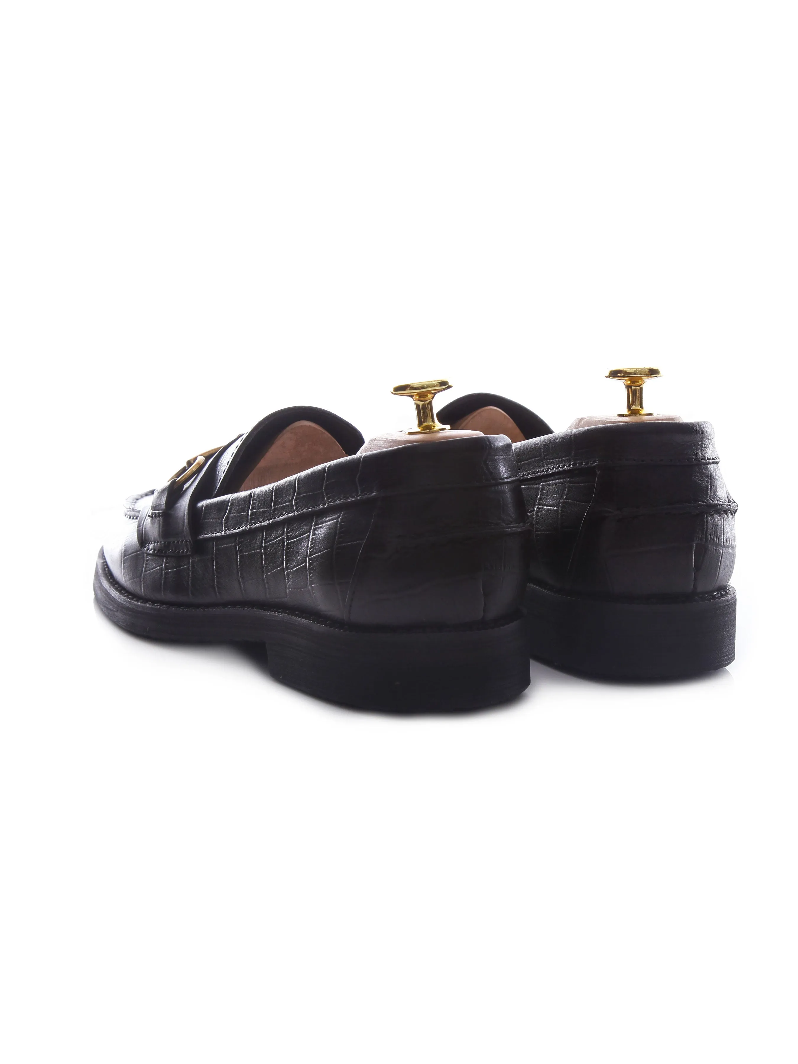 Penny Loafer Horsebit Buckle - Black Croco Leather (Crepe Sole)