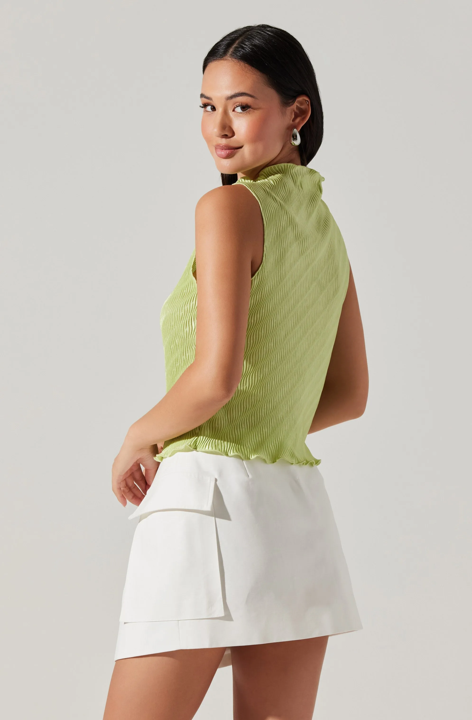 Pleated Mock Neck Top