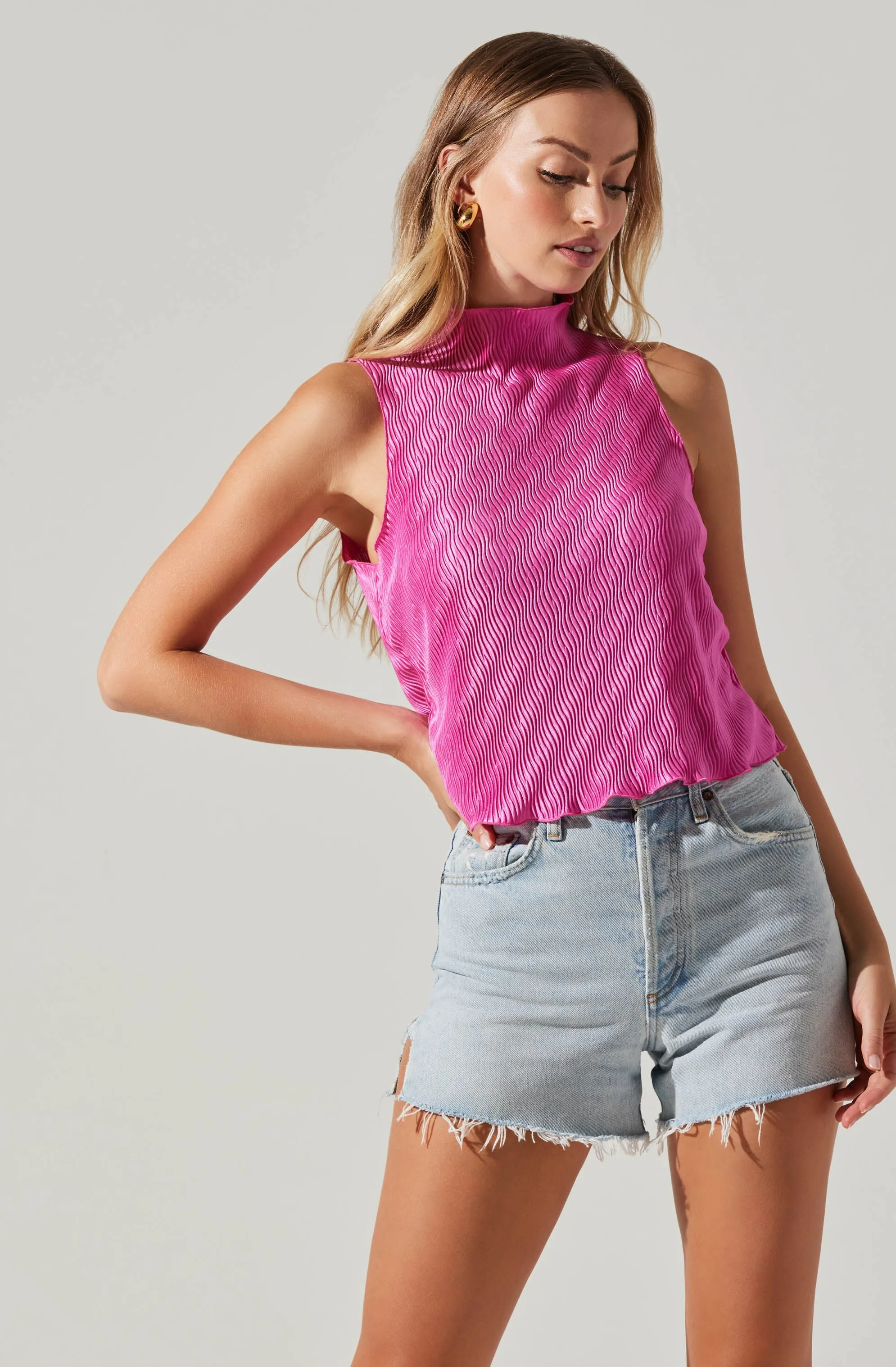 Pleated Mock Neck Top