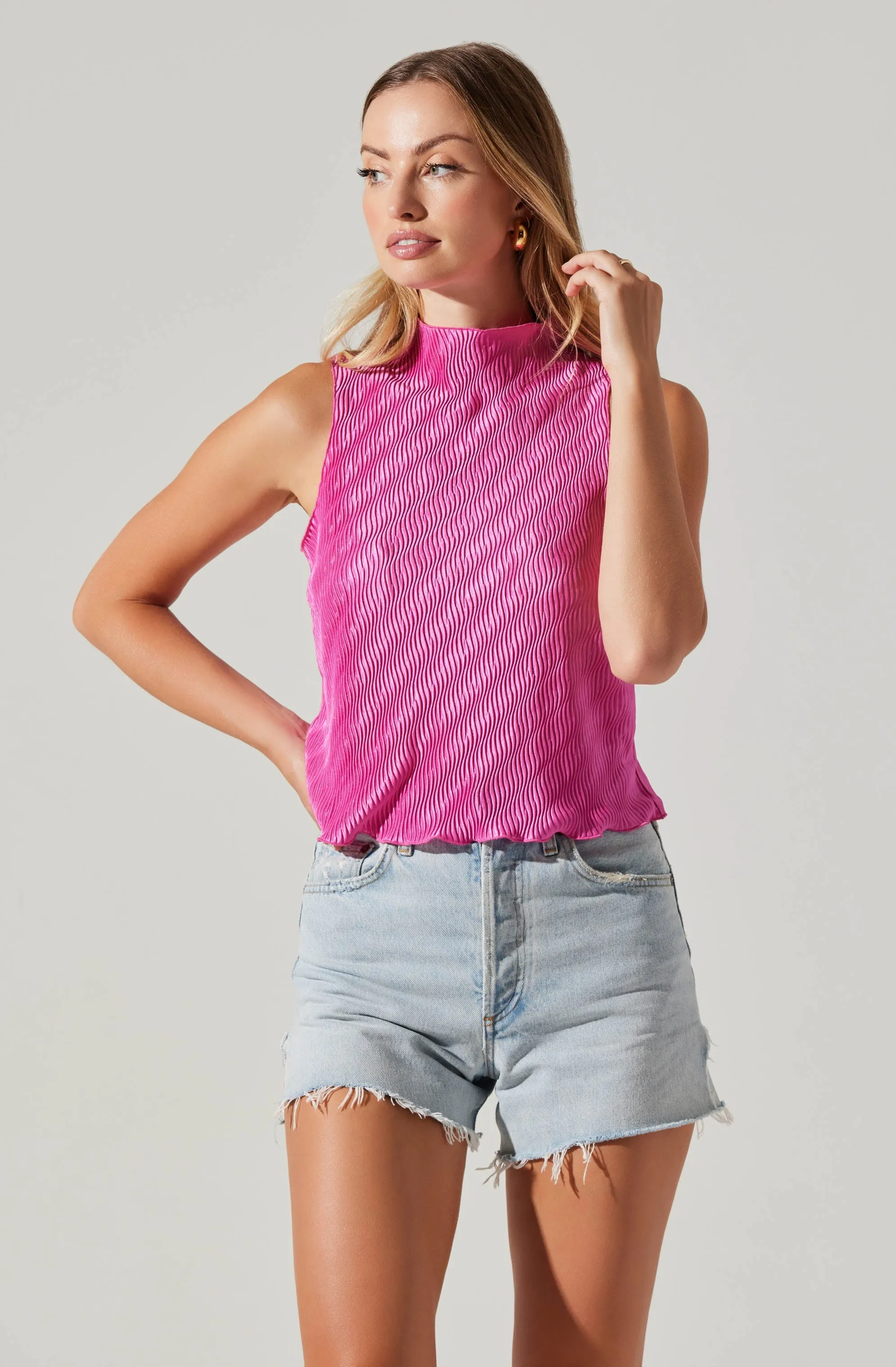 Pleated Mock Neck Top