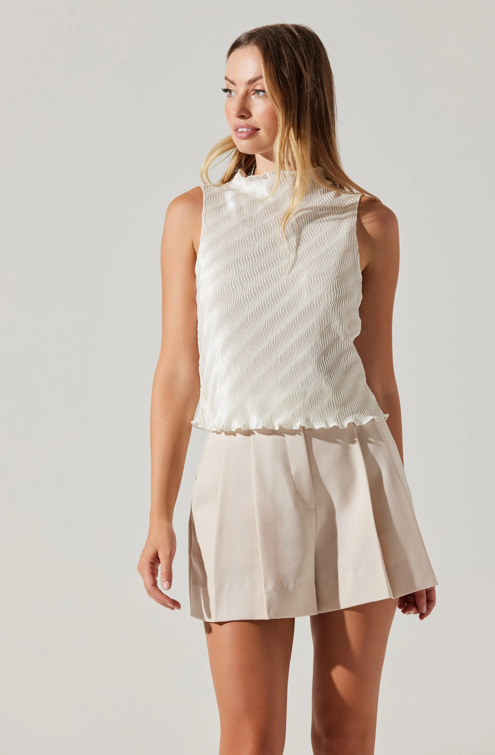 Pleated Mock Neck Top