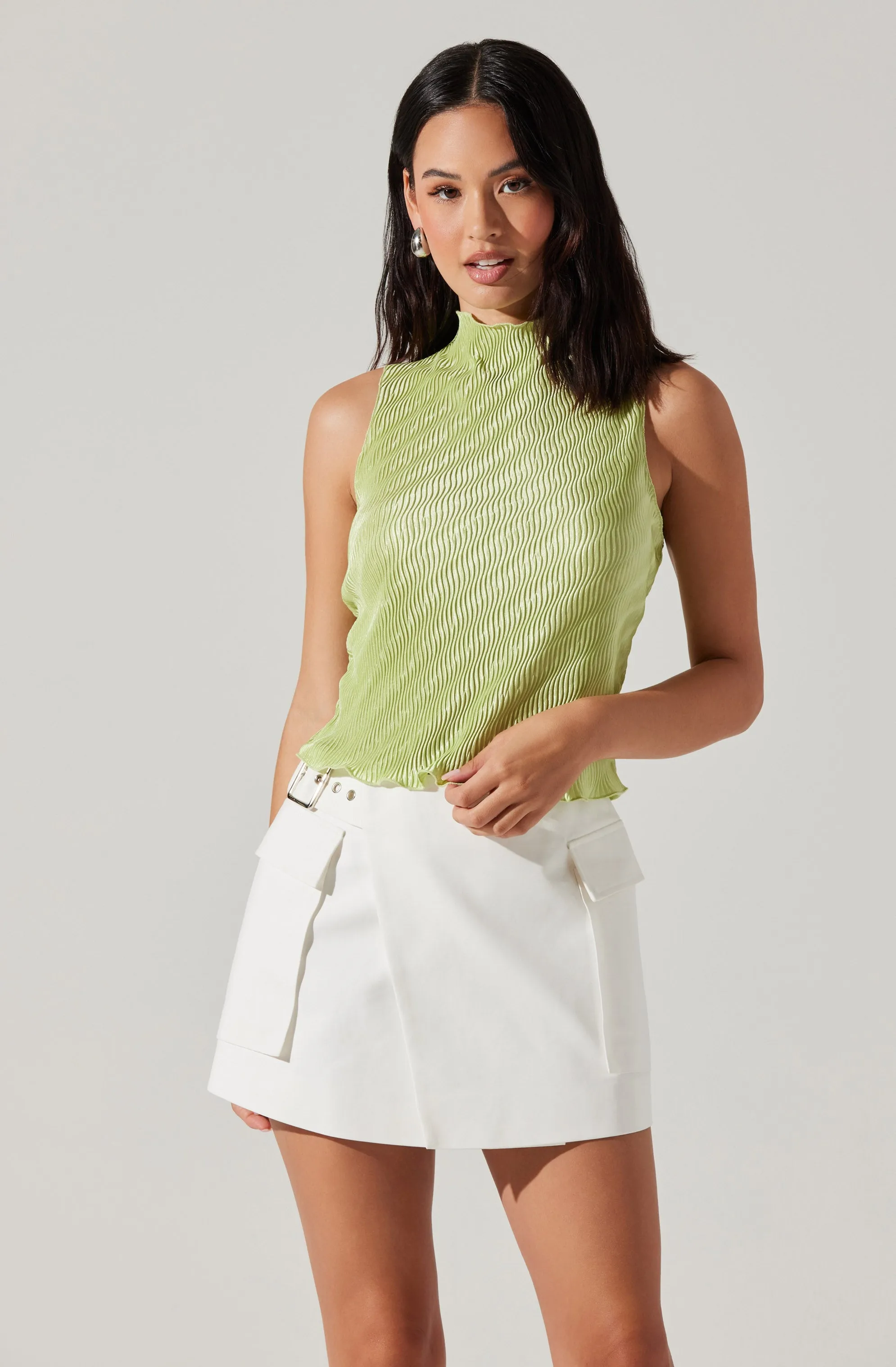 Pleated Mock Neck Top