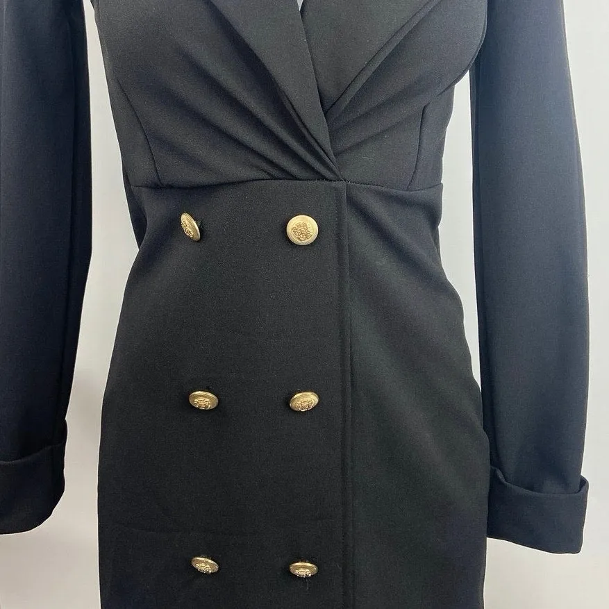 PrettyLittleThing Black Double Breasted Gold Button Long Sleeve Blazer Dress 4