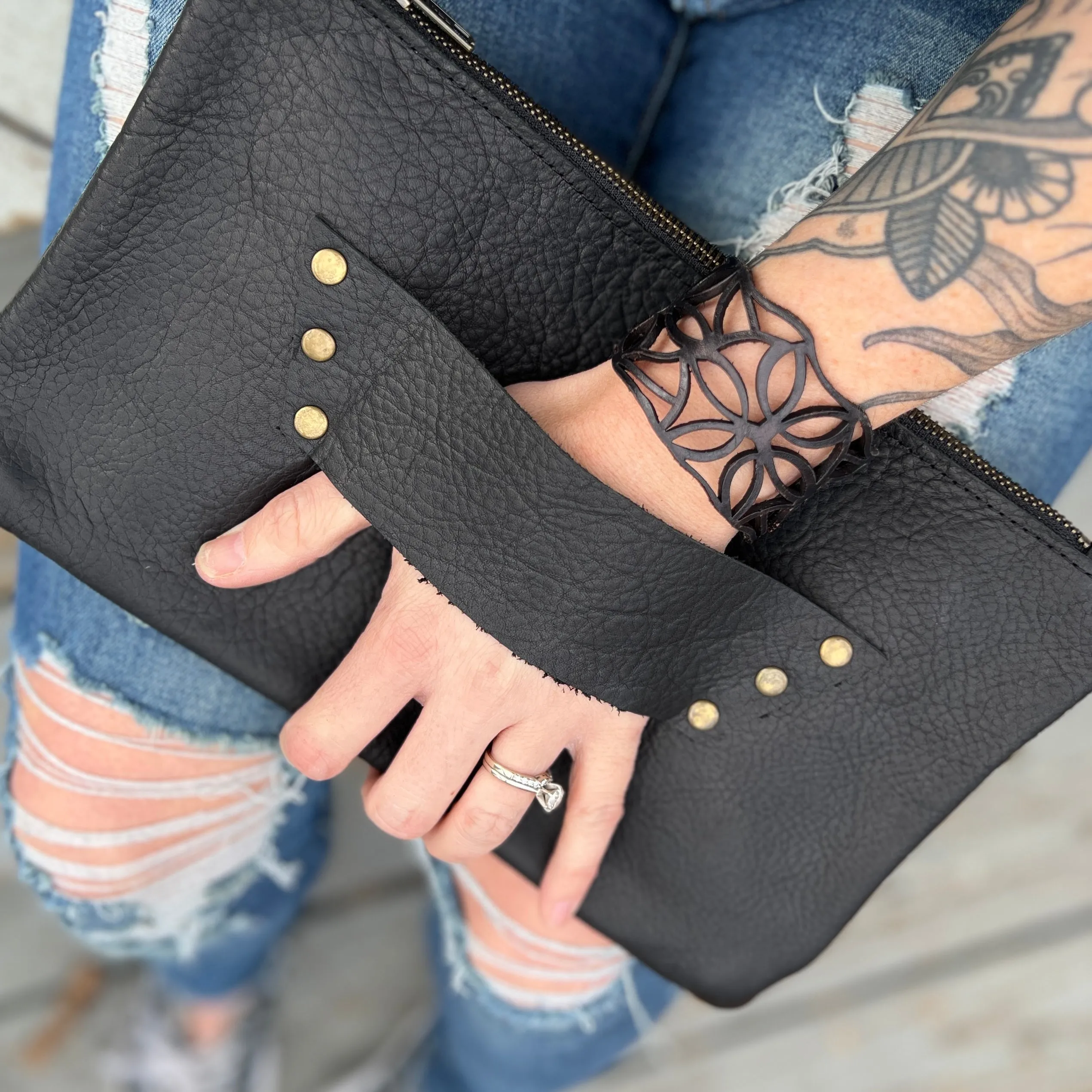 Raleigh Leather Black Clutch