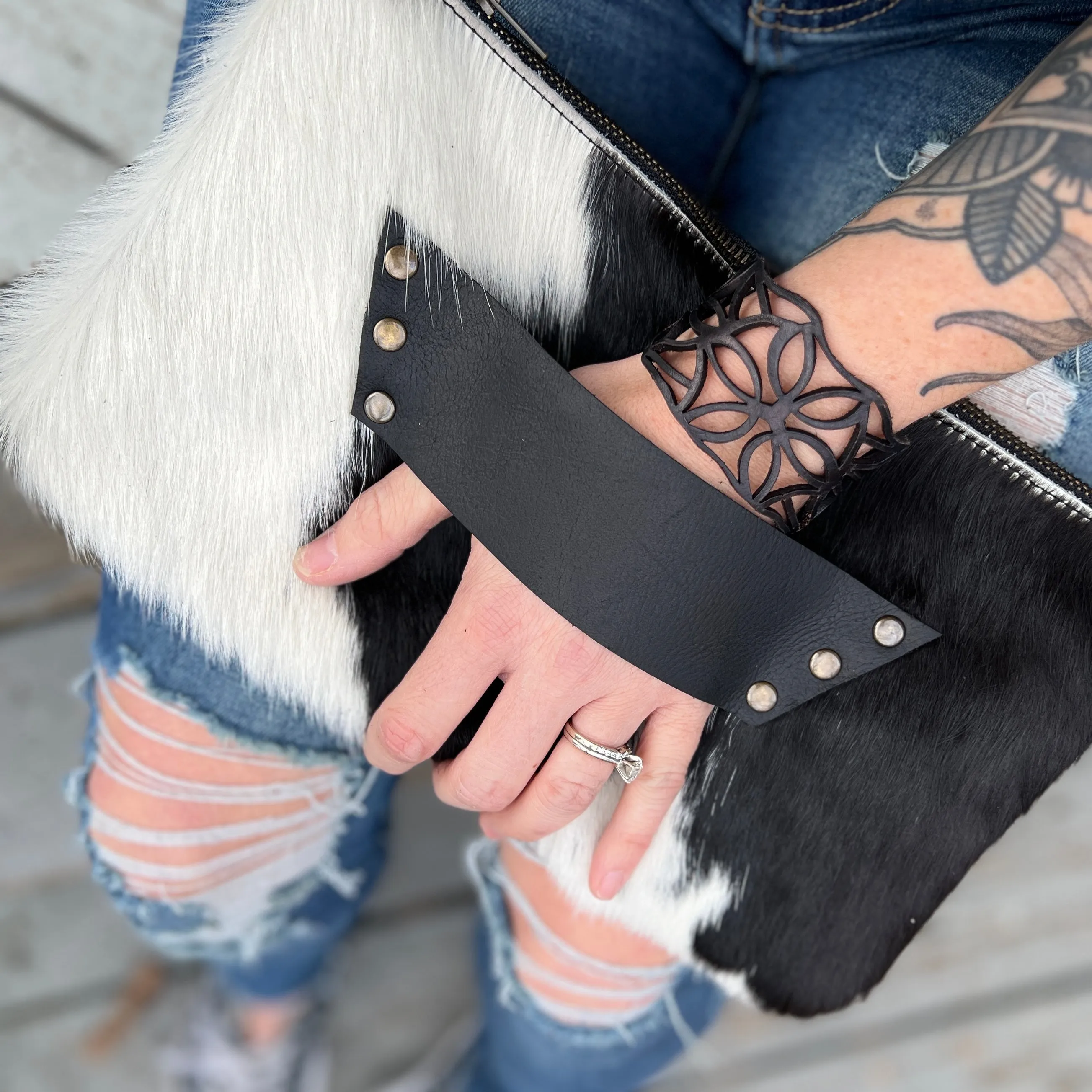 Raleigh Leather Clutch - Black and White Cowhide