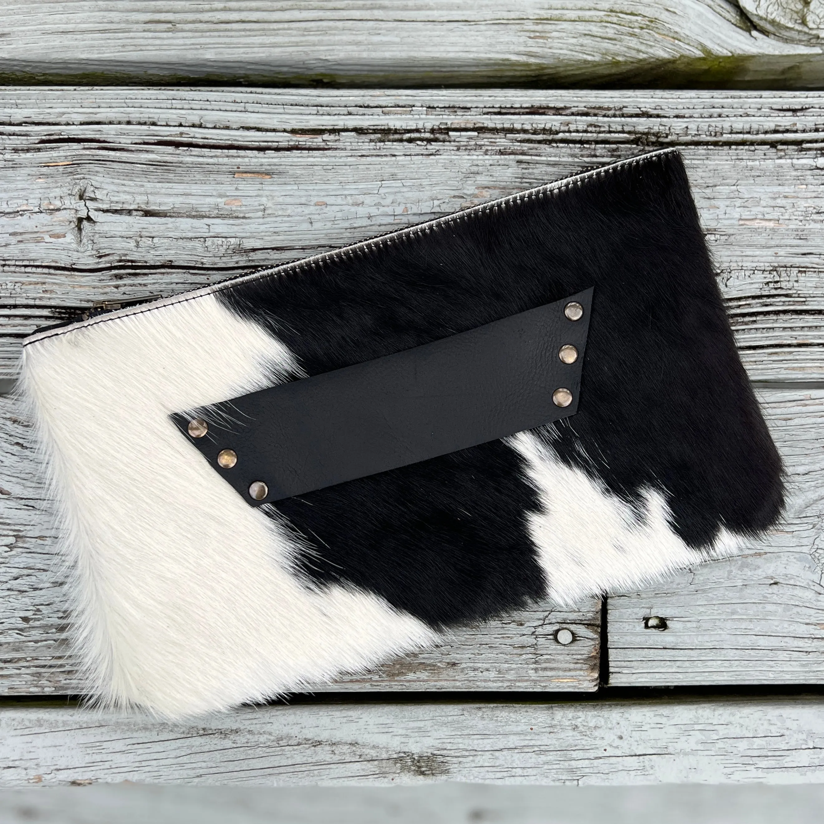 Raleigh Leather Clutch - Black and White Cowhide