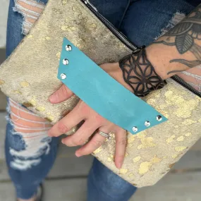 Raleigh Leather Clutch Gold Acid Wash Aqua