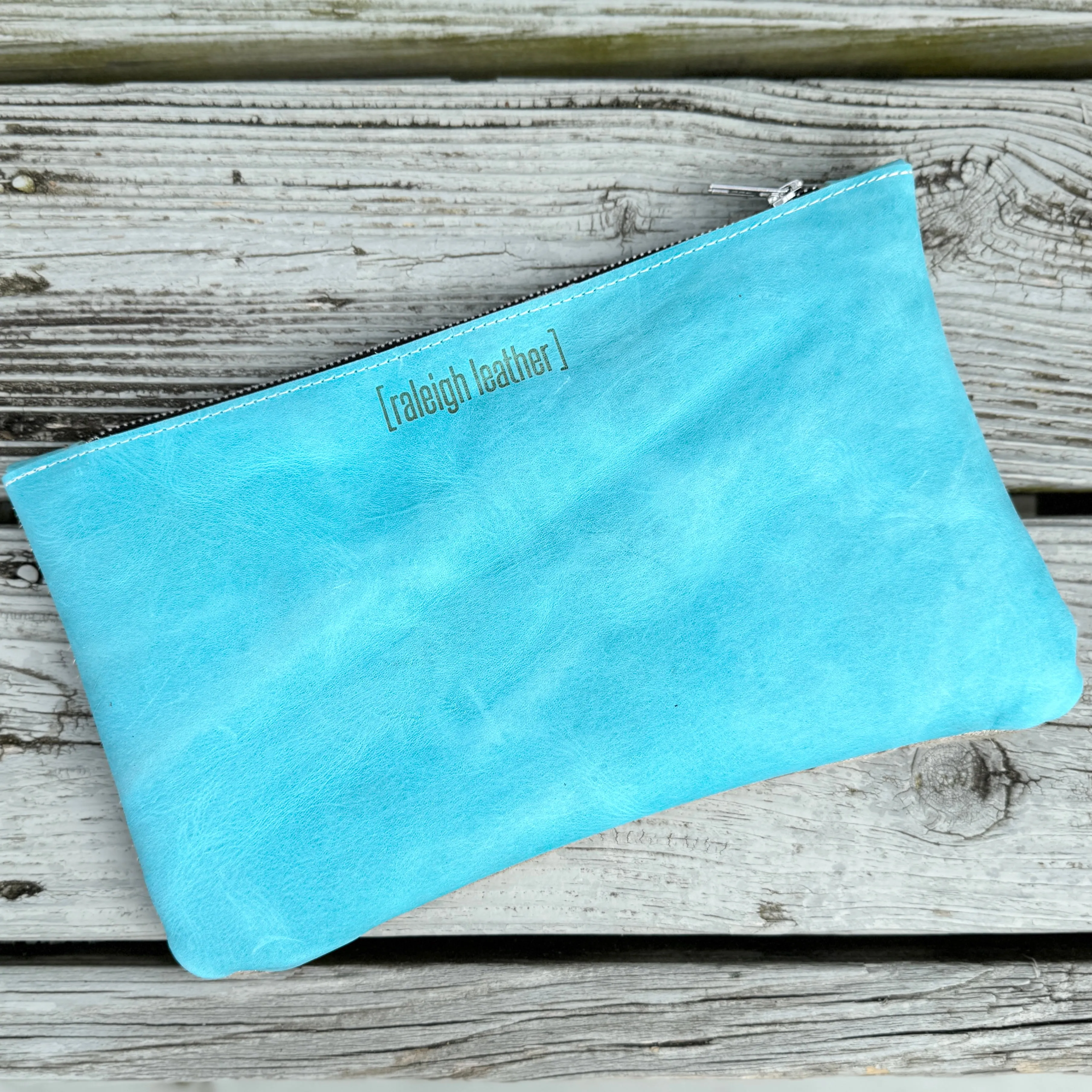 Raleigh Leather Clutch Gold Acid Wash Aqua