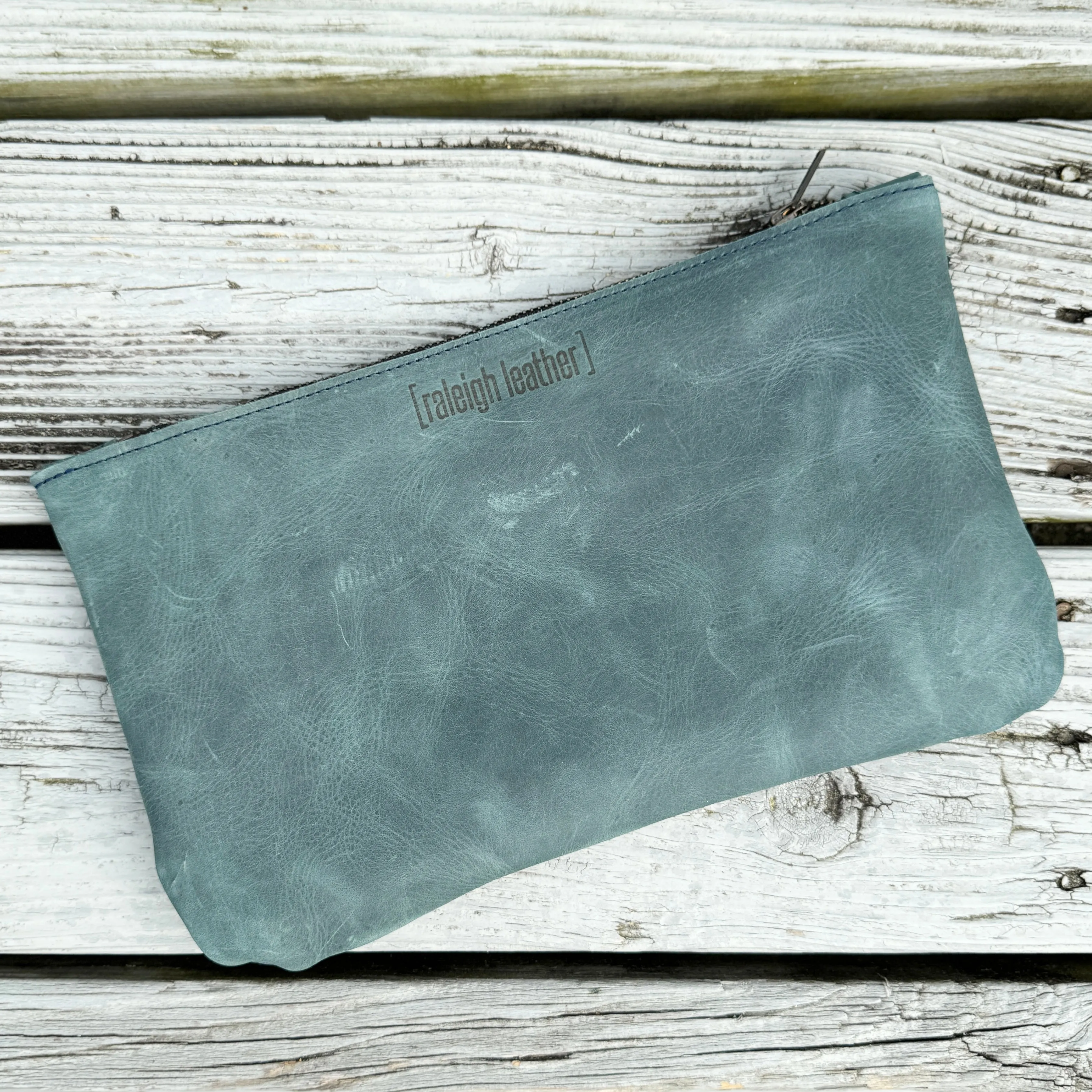 Raleigh Leather Clutch Vintage Teal Embossed