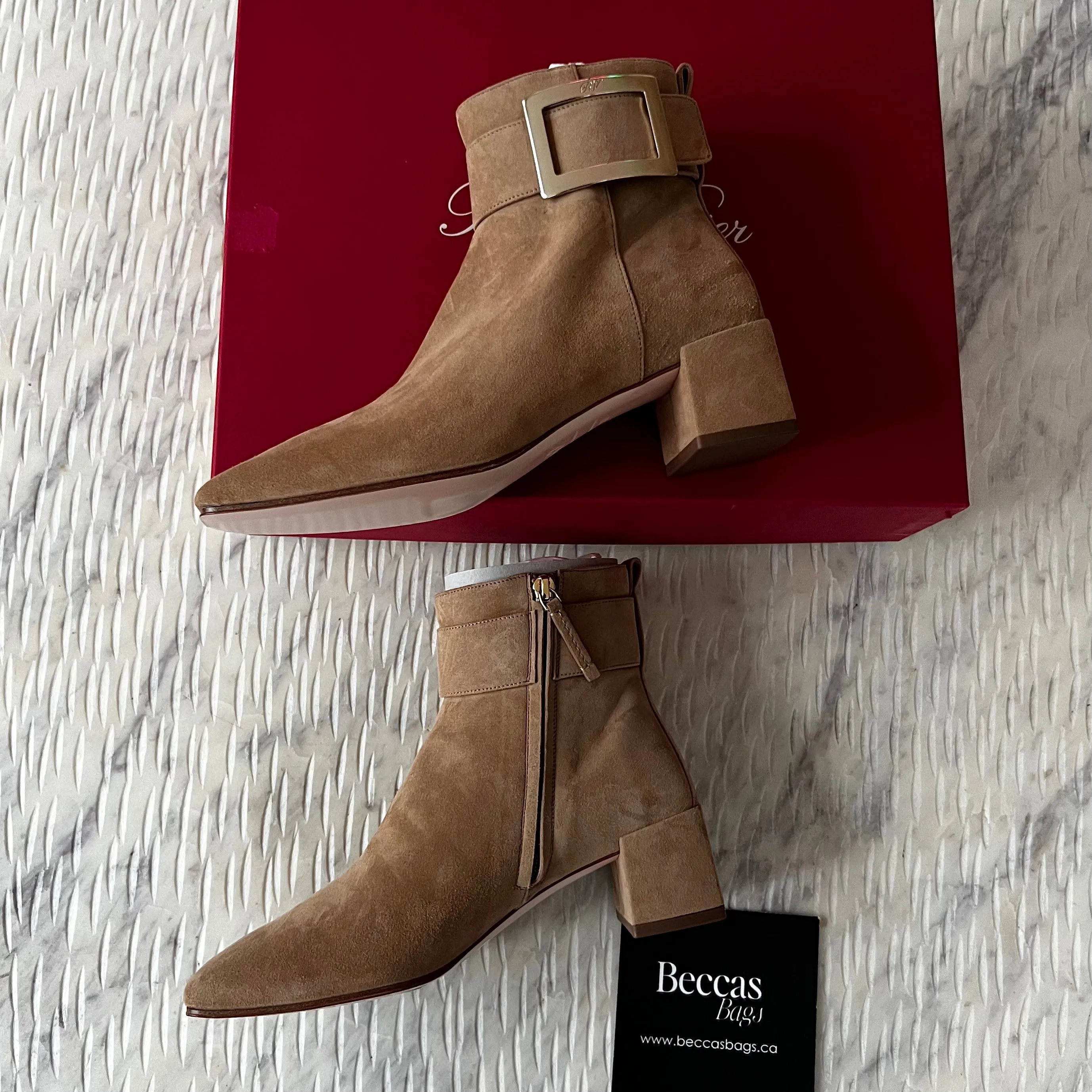 Roger Vivier buckle suede ankle boots.